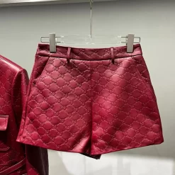 High Quality sheepskin embossed biker leather shorts WKZ-63602