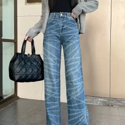 Printed Straight Leg High Waist Jeans WKZ-63607