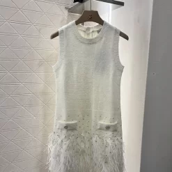 Rhinestone Feather Knit Vest Dress QZ-63106