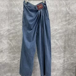 Leather pleated denim pants WKZ-63611