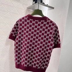 Wine red round neck vintage short sleeved sweater MY-63217