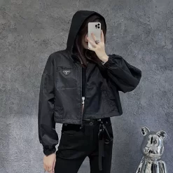 Nylon hooded short jacket WT-81319