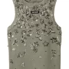Diamond-encrusted dark green sleeveless undershirt BX-63413