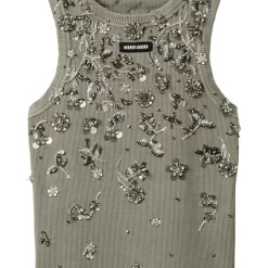 Diamond-encrusted dark green sleeveless undershirt BX-63413