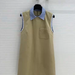 New Blue Plaid Collar Curry Sleeveless Dress QZ-63113