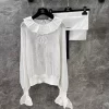 Fashion Cutout Mesh Lace Neck Top TX-61722