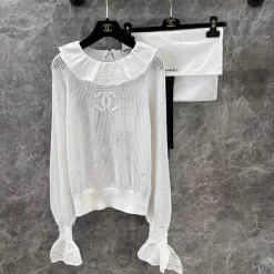Fashion Cutout Mesh Lace Neck Top TX-61722
