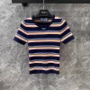 Round neck color stripe knitted short sleeved shirt TX-61729