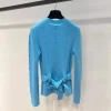 Peacock Blue Belted Knit Top TX-61732