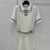 College Style Knitted Polo Neck Short Sleeve Dress QZ-63123