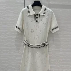 College Style Knitted Polo Neck Short Sleeve Dress QZ-63123