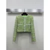 Round neck green short jacket WT-81334