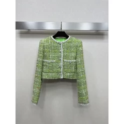 Round neck green short jacket WT-81334