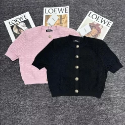Knitted Round Neck Short Sleeve Cardigan MY-63238