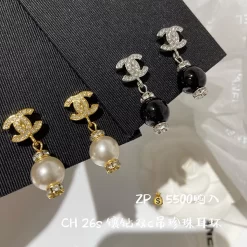 2Colors Stone-set Earrings with Pearls ED-518302