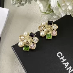 Colored Stone-set Earrings with pearls ED-518289