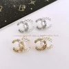 2Colors Cut-out Stone-set Flowers Pearls Earrings ED-518285