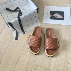 Genuine Leather Hook and Loop Flat Slippers LX-6613344
