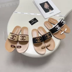 3Colors Genuine Leather open toe Flats Toe-loop Slides LX-6614817