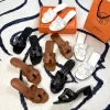 3Colors Genuine Leather Cutout Slippers(Chunky Heels and Flat Heels) LX-6610559
