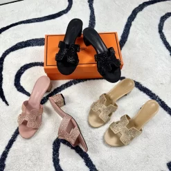 3Colors Chunky Heels Rhinestone Slides LX-6611560